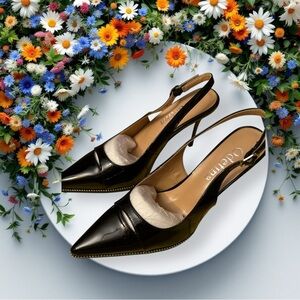 New Women’s 7.5 Black patent Slingback Heels